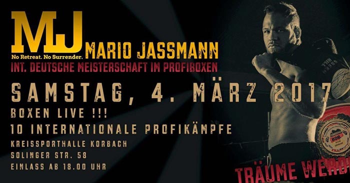 Titelkampf! Mario Jassmann kämpft am 4.März 2017 in Korbach!