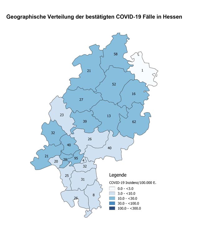 COVID-19-Fälle in Hessen