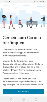 Begrüßungsscreen der Corona-Warn-App